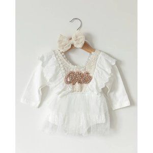 White Lace Long Sleeve Floral Easter Girl Outfit Clothes Dress First Birthday